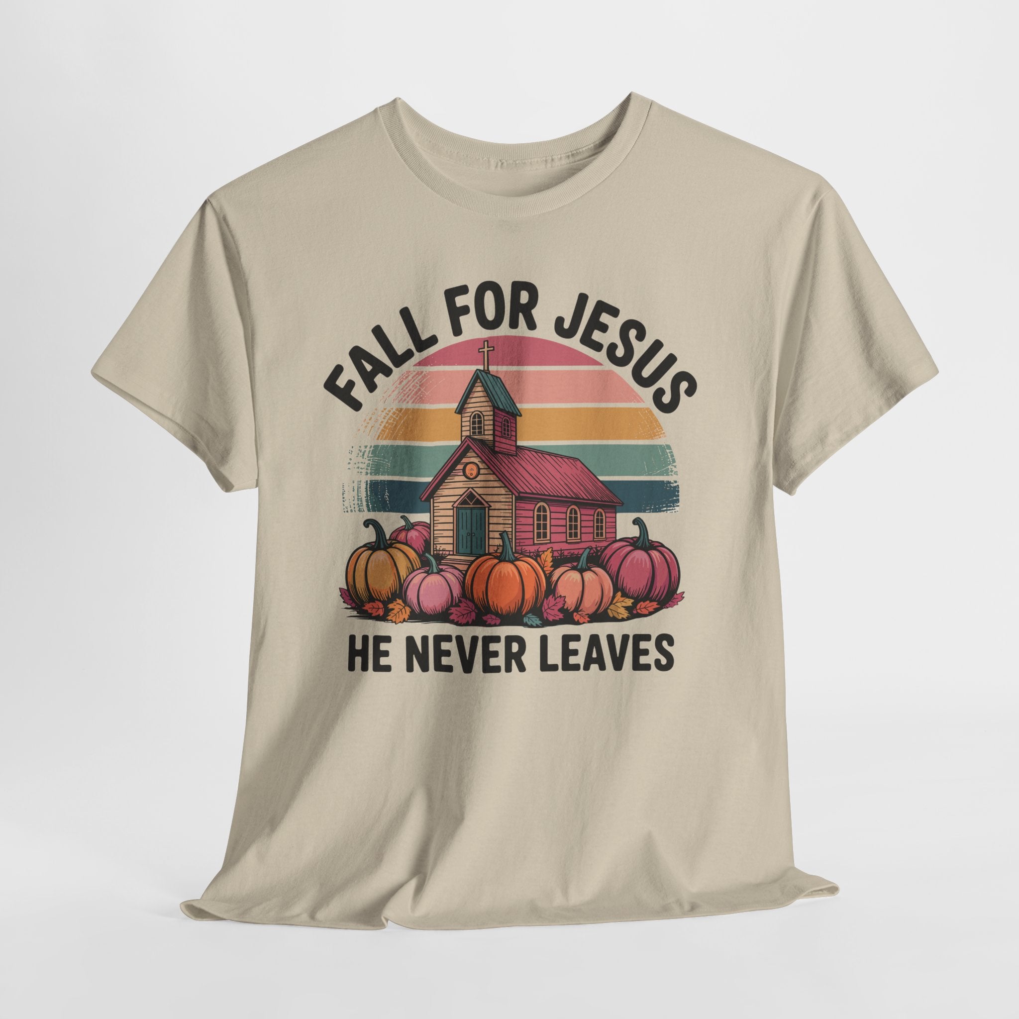 Jesus Leopard Print Fall T-Shirt — Pumpkins, Leaves & Floral Faith Unisex Cotton Tee