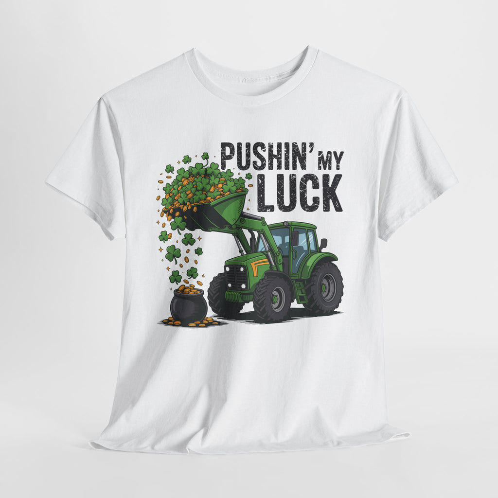 Pushin' My Luck Shamrock Tractor Tee — St. Patrick's Day Unisex Cotton T-Shirt