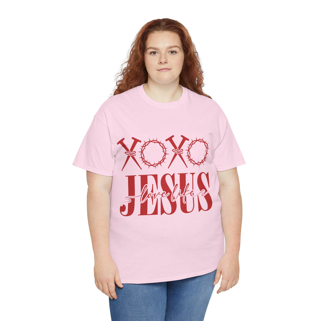 Christian Valentine T-Shirt — "XOXO Jesus Love Life" Nails & Thorn Crown Design Unisex Cotton Tee
