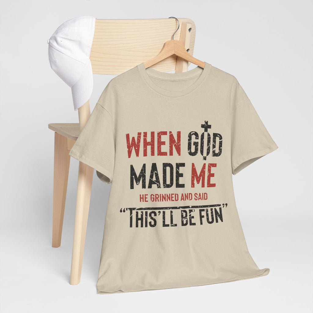 Humorous Grunge Quote Tee — "When He Saw Me, He Grinned and Said"Unisec Cotton Tee