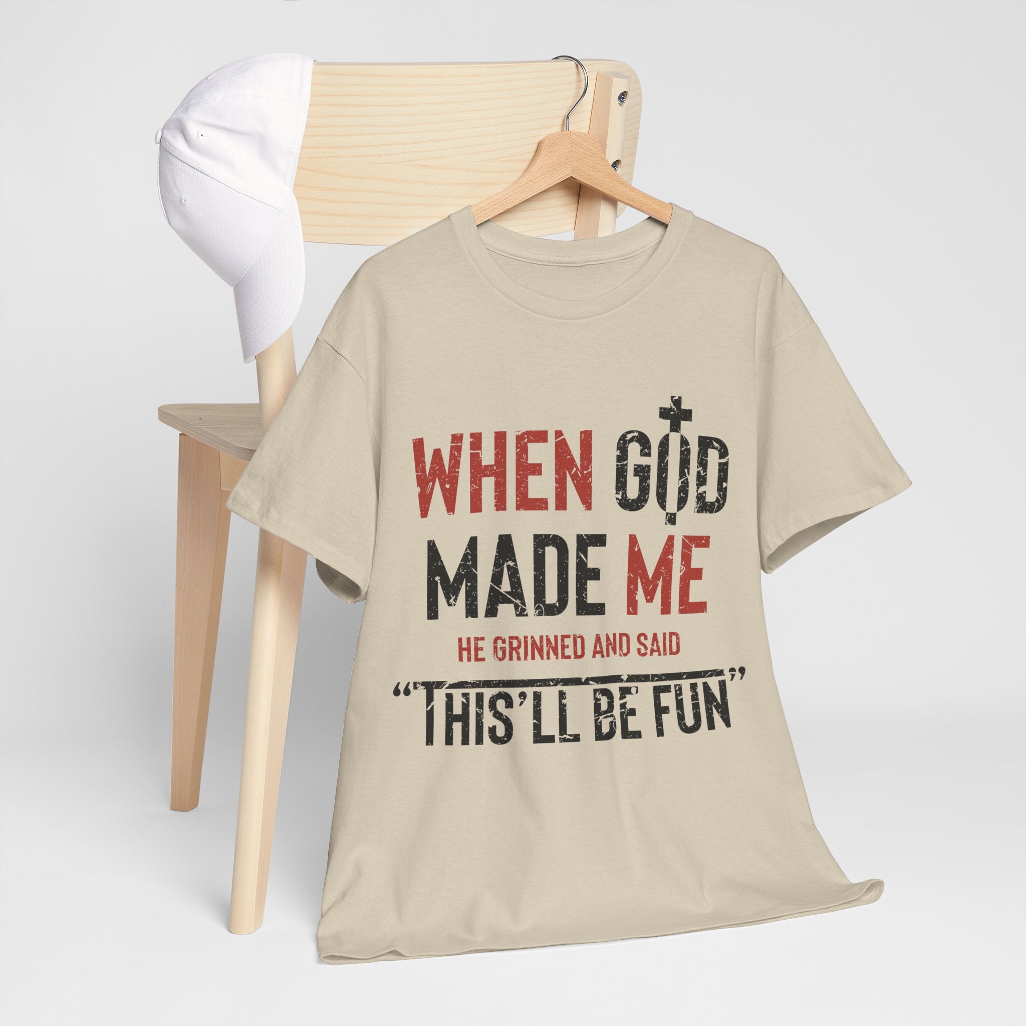 Humorous Grunge Quote Tee — "When He Saw Me, He Grinned and Said"Unisec Cotton Tee