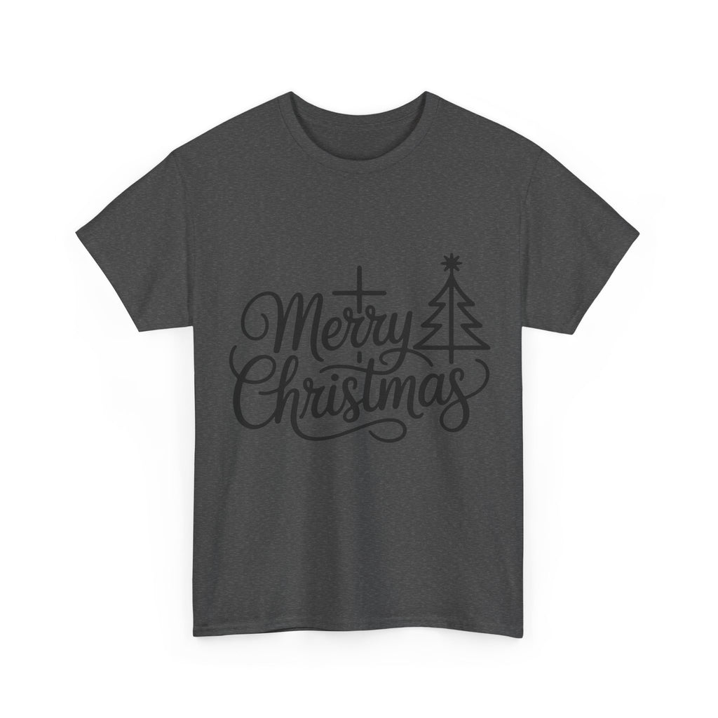 Merry Christmas Script T-Shirt with Cross & Tree(Unisex Cotton Tee)
