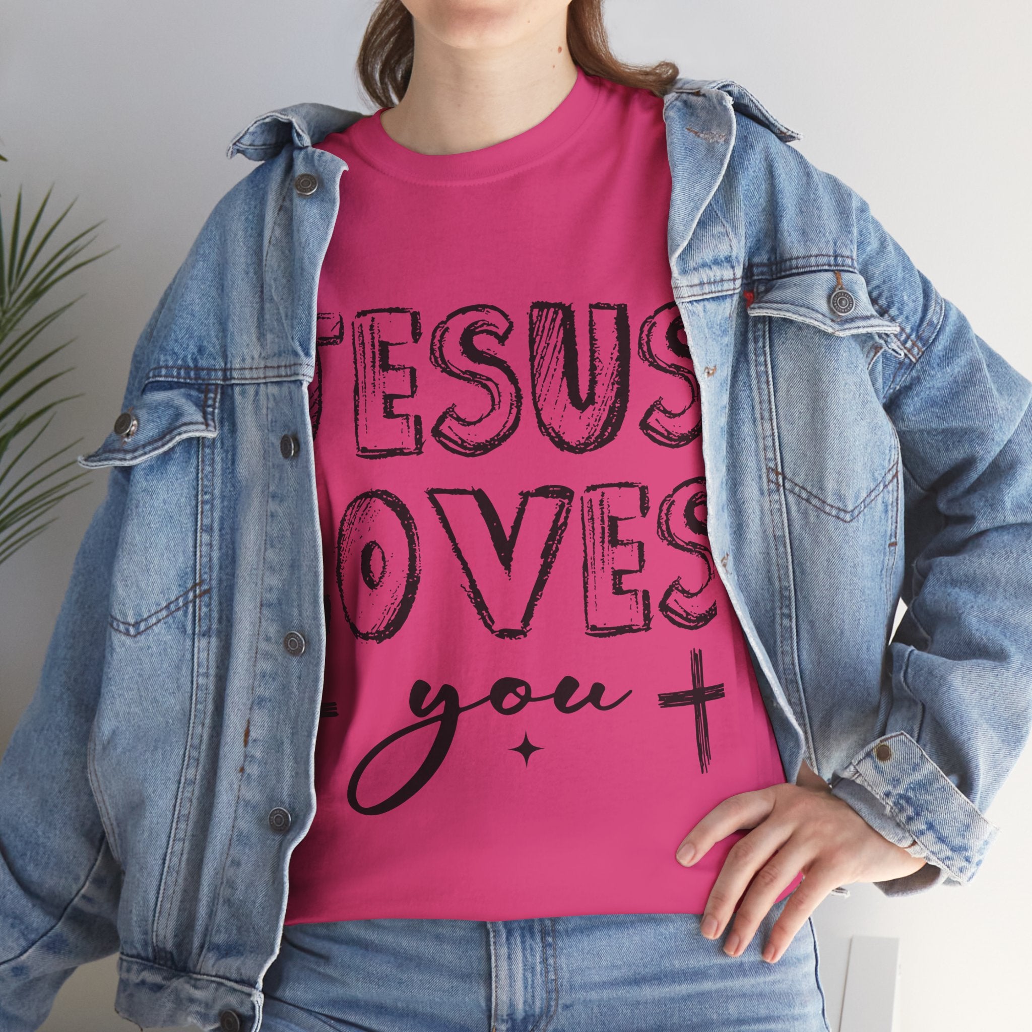Jesus Loves You Chalk-Style Tee — Crosses & Stars Christian UNisex Cotton T-Shirt
