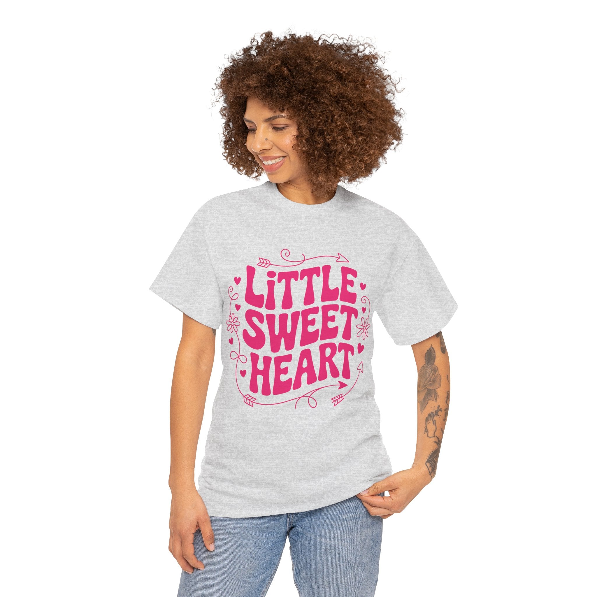Little Sweetheart Retro Tee — Cute Red Hearts & Flowers Graphic Unisex Cotton Tee