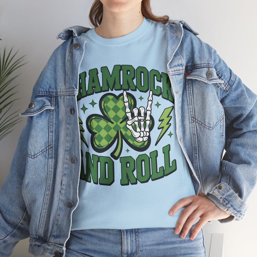 Shamrock and Roll Tee — Skeleton Hand & Lightning St. Patrick’s Rock Unisex Cotton Shirt