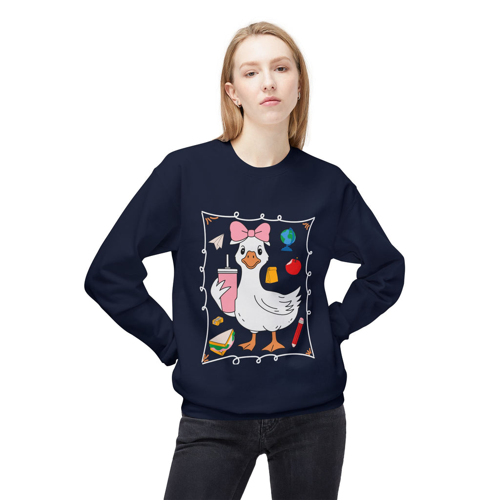 Cute Goose Drinking Fleece Crewneck Sweatshirt- Unisex