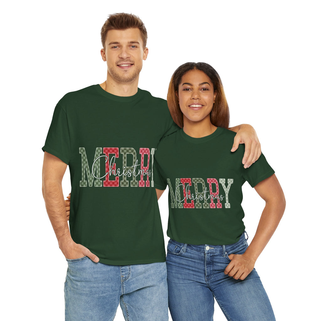 Plaid Merry Christmas Unisex Cotton Tee