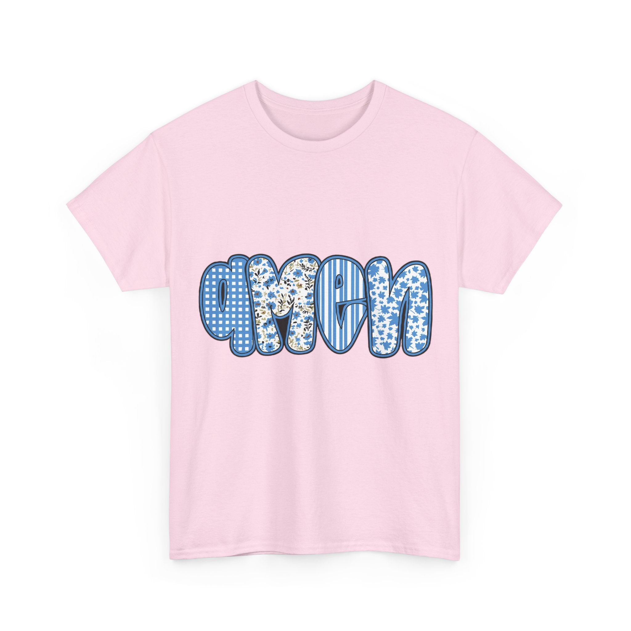 Amen Blue Floral Tee — Decorative Floral Lettering Christian Shirt Unisex Cotton Tee