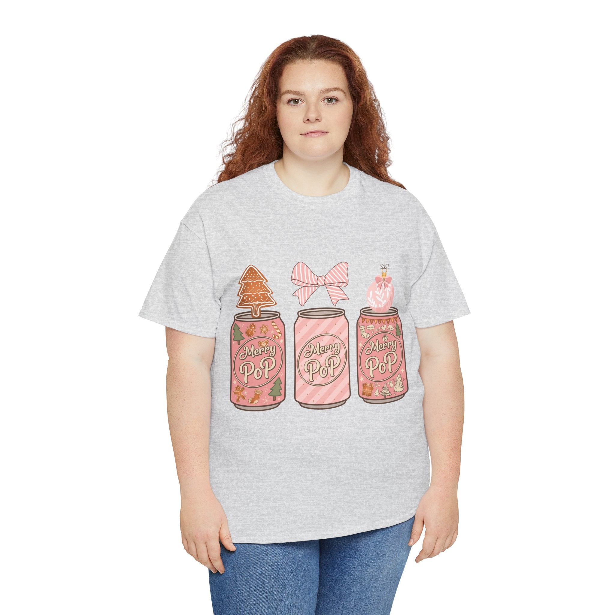 Merry Pop Christmas Soda Can Tee — Pastel Holiday Graphic Unisex Cotton T-Shirt