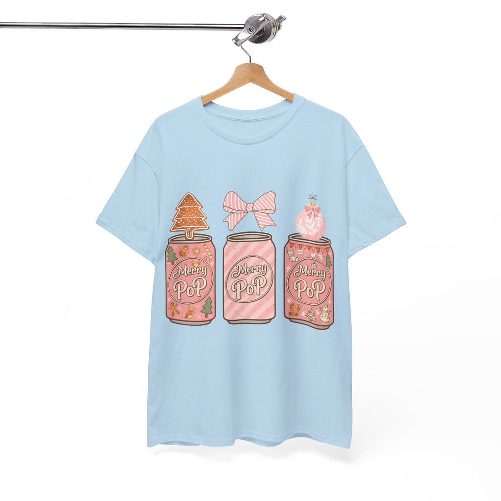 Merry Pop Christmas Soda Can Tee — Pastel Holiday Graphic Unisex Cotton T-Shirt