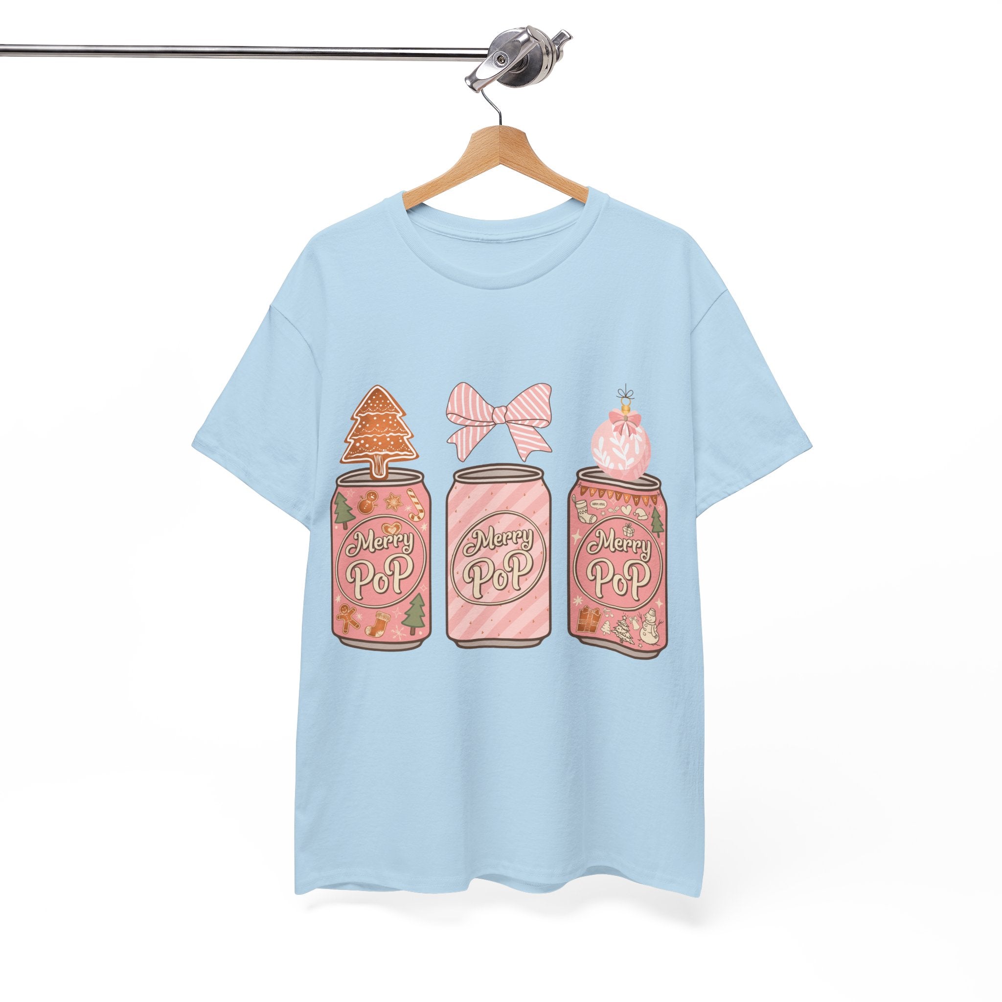 Merry Pop Christmas Soda Can Tee — Pastel Holiday Graphic Unisex Cotton T-Shirt