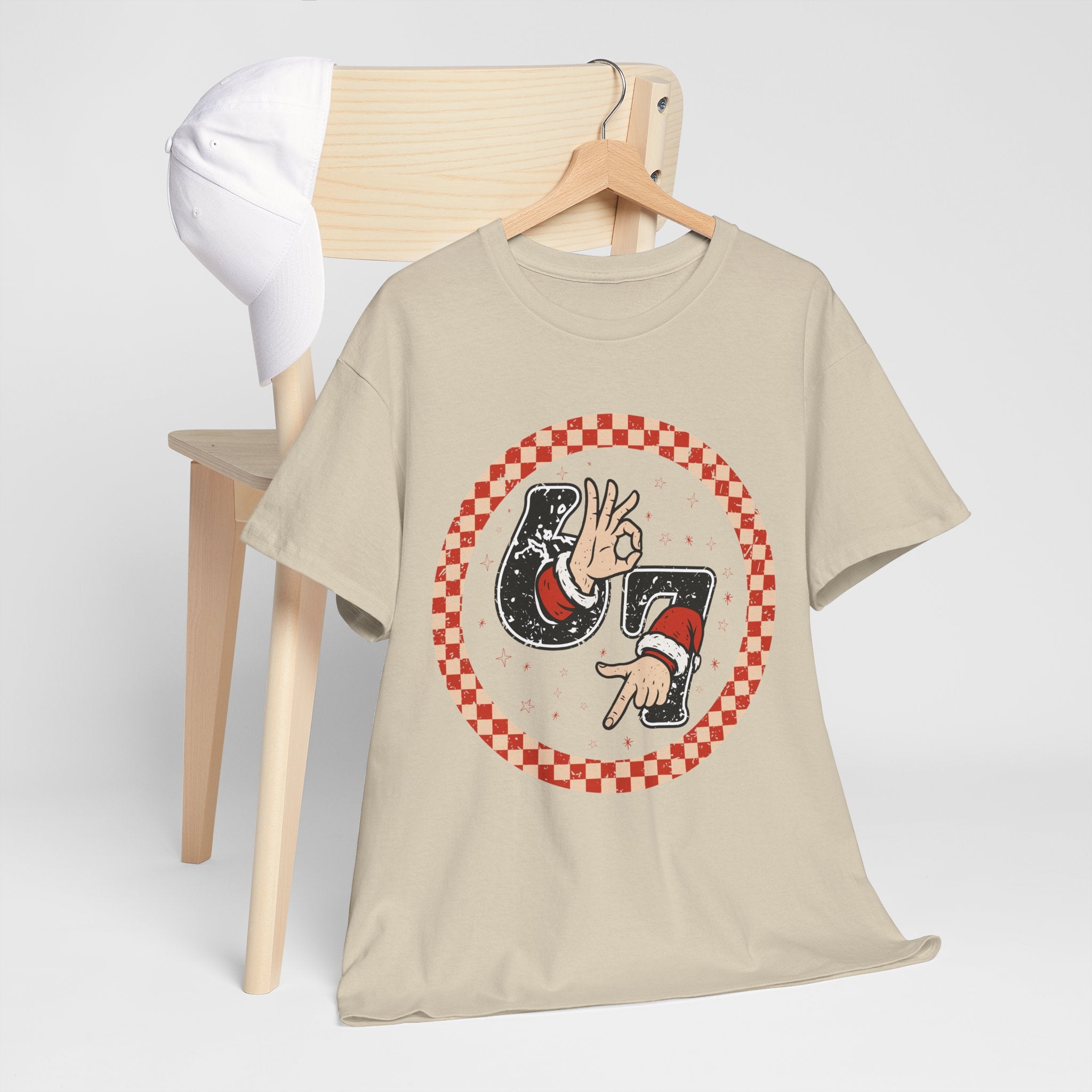 Retro Christmas Tee — Santa '67' & 'Y'all' Red Checkered Graphic.Unisex Cotton Tee
