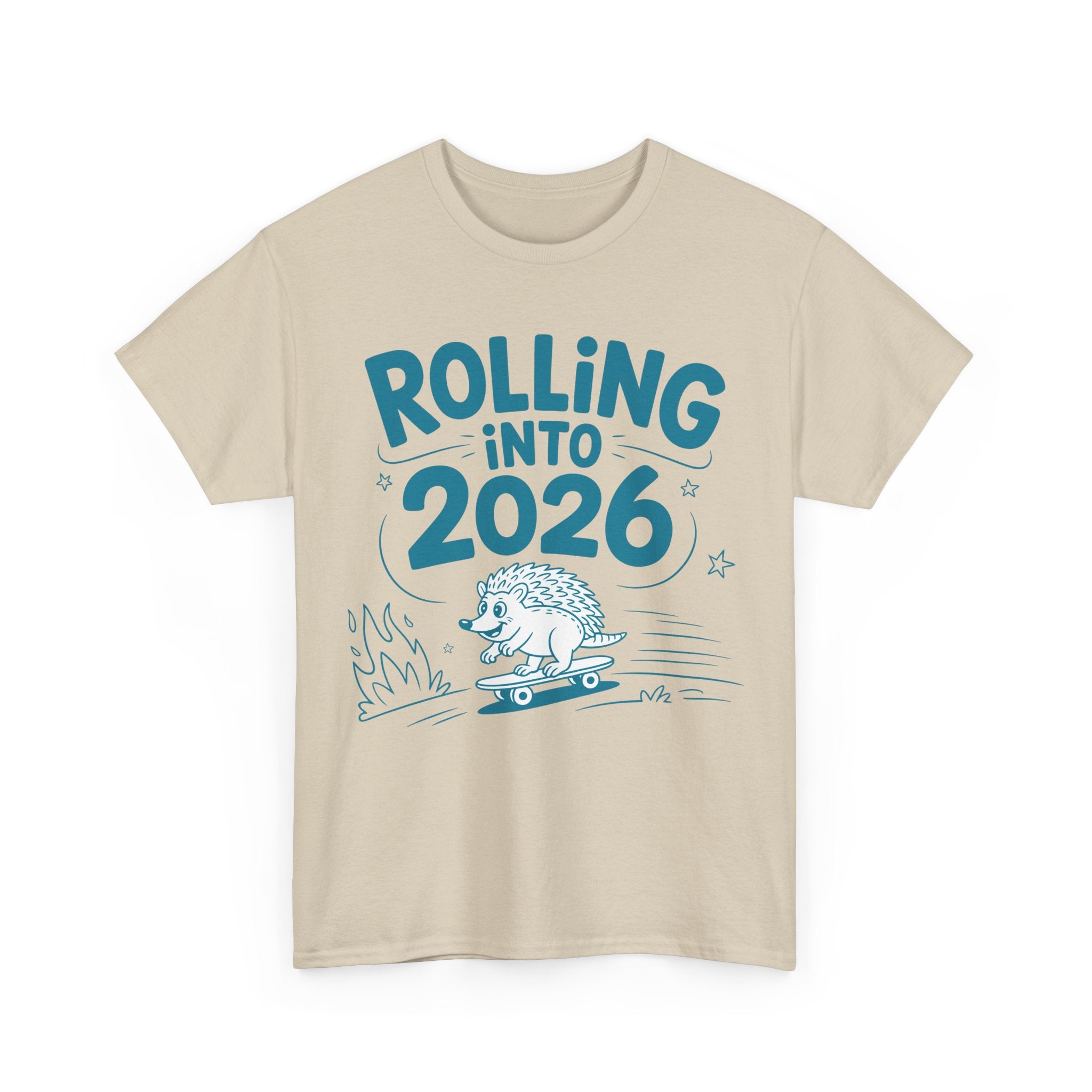 Rolling Into 2026 Hedgehog Skateboard Unisex Cotton Tee