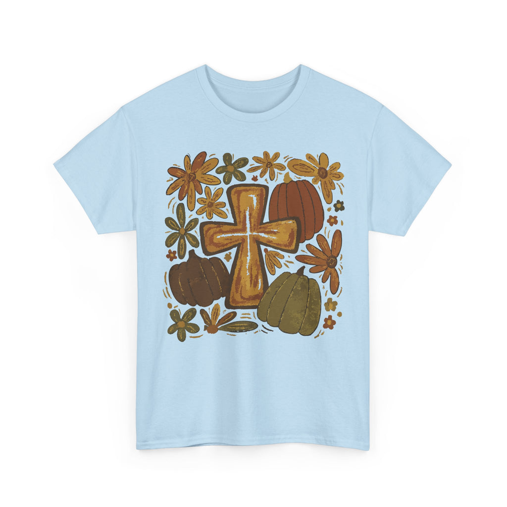 Autumn Cross Tee — Rustic Pumpkin & Fall Floral Christian Unisaex Cotton T-Shirt