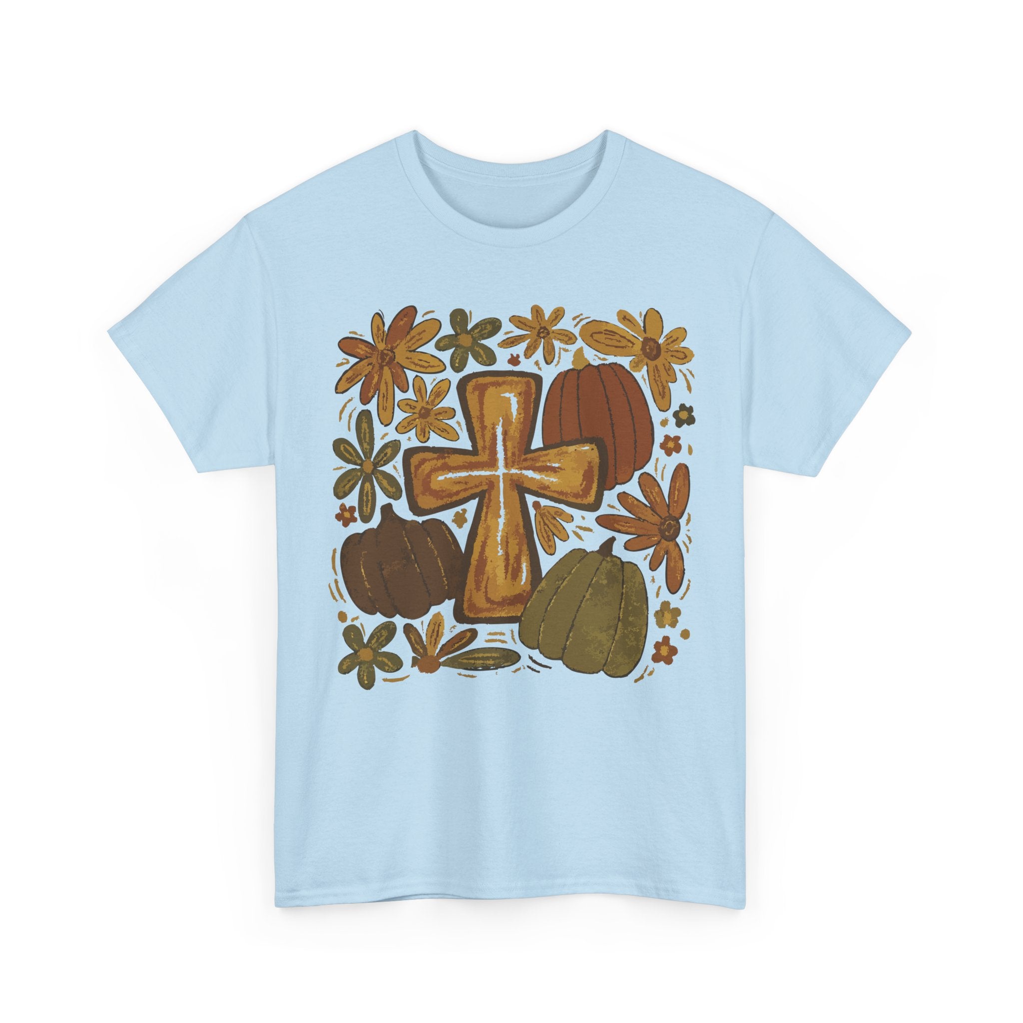 Autumn Cross Tee — Rustic Pumpkin & Fall Floral Christian Unisaex Cotton T-Shirt