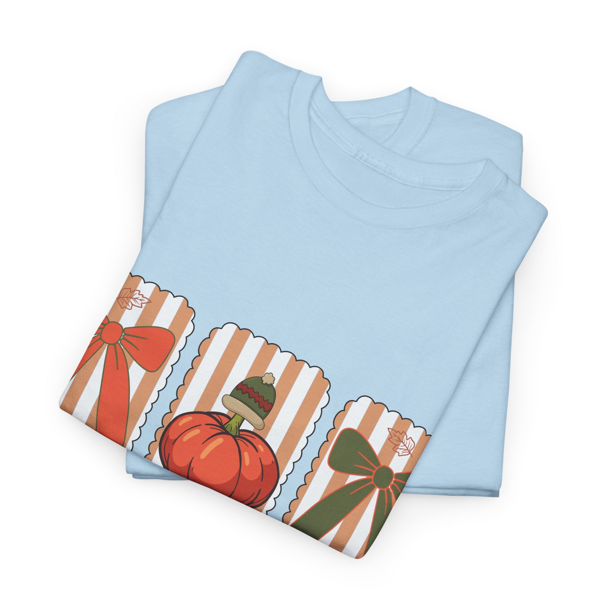 Give Thanks Thanksgiving T-Shirt — Pumpkin with Hat & Bows Unisex Cotton Tee