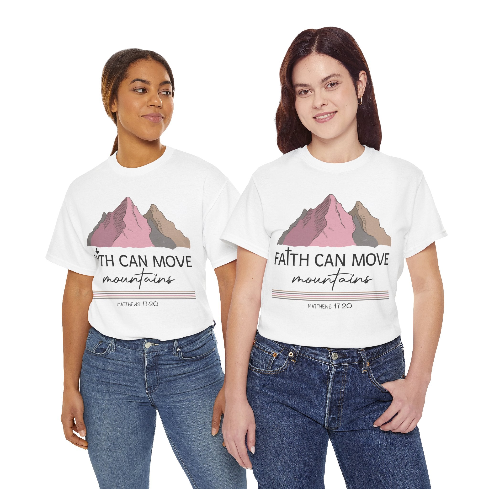 Faith Can Move Mountains Mountain Tee — Pastel Inspirational Christian Unisex Cotton T-Shirt
