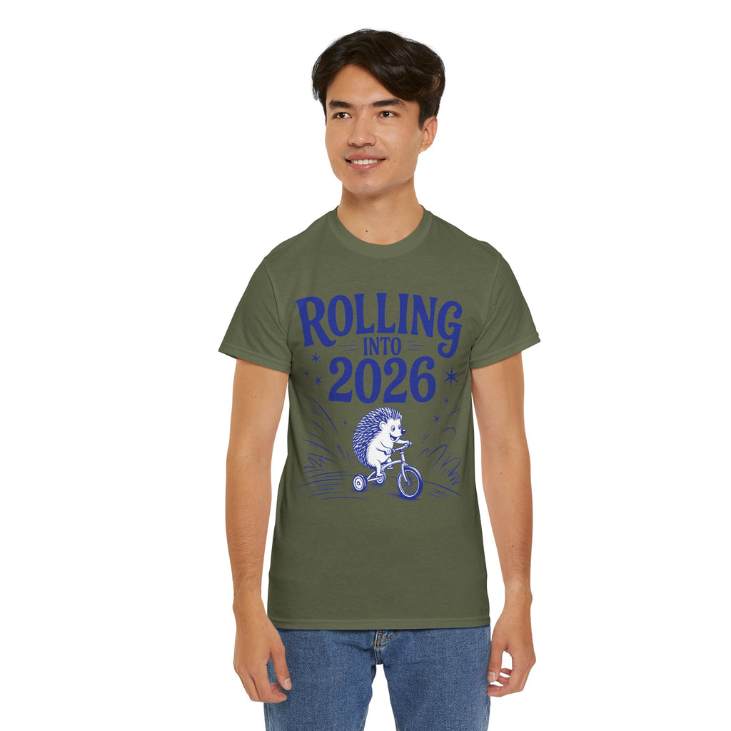 Rolling Into 2026 Hedgehog Tricycle Unisex Cotton Tee