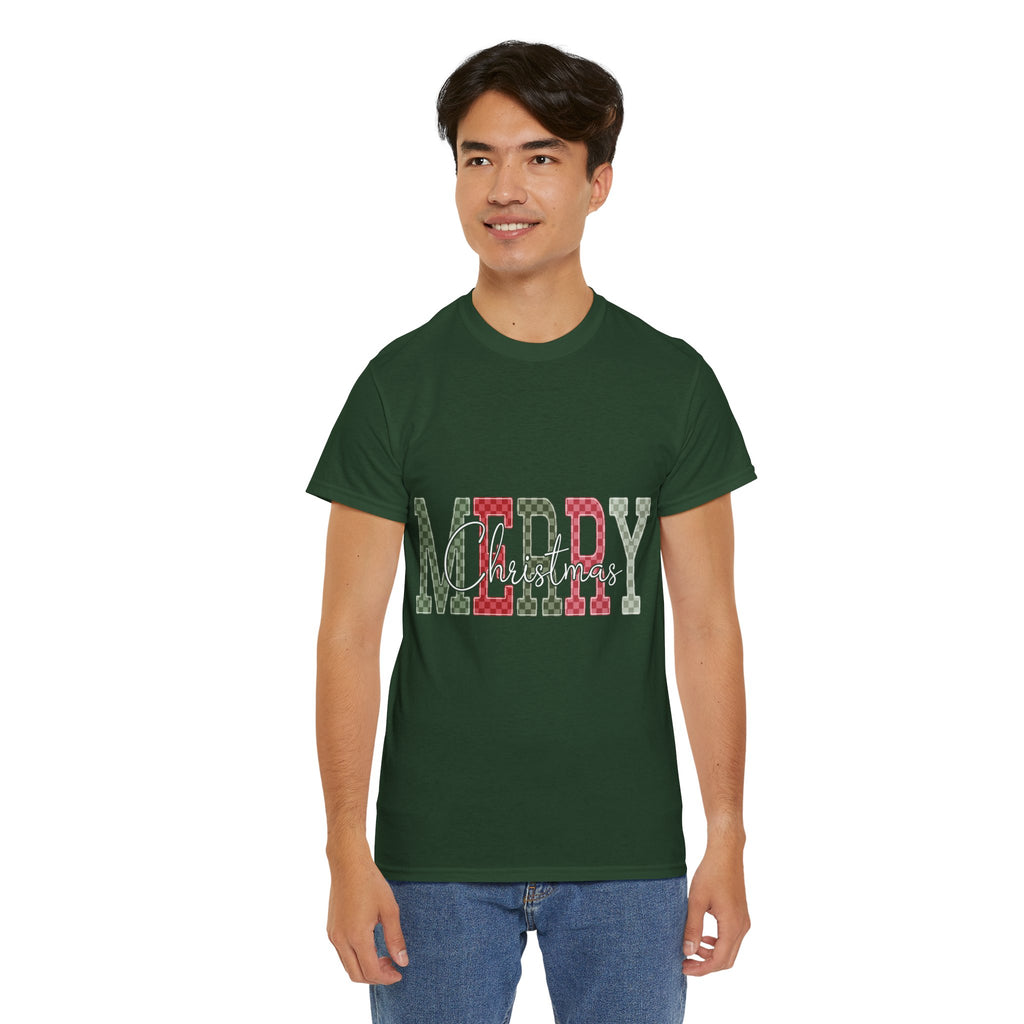 Plaid Merry Christmas Unisex Cotton Tee