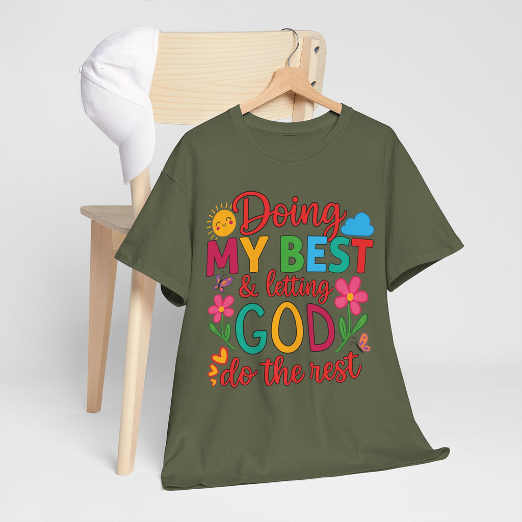 Doing My Best & Letting God Do The Rest T-Shirt — Floral Sun & Butterflies Inspirational Unisex Cotton Tee