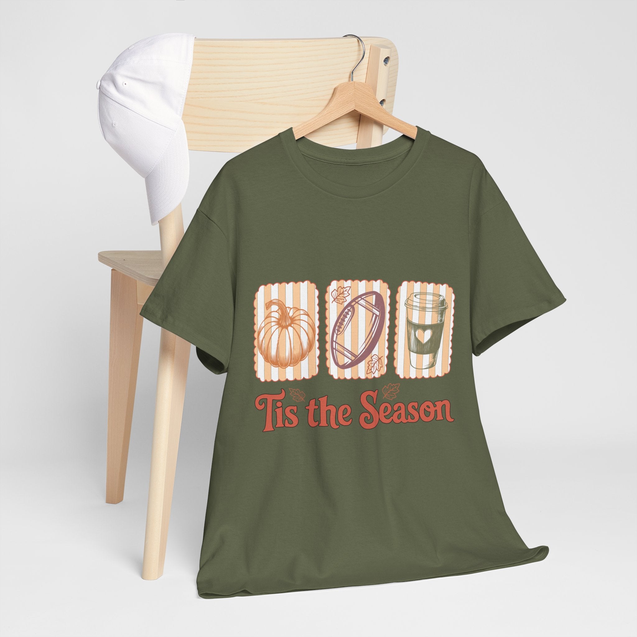 Tis the Season Pumpkin, Football & Coffee Fall Unisex Cotton T-Shirt