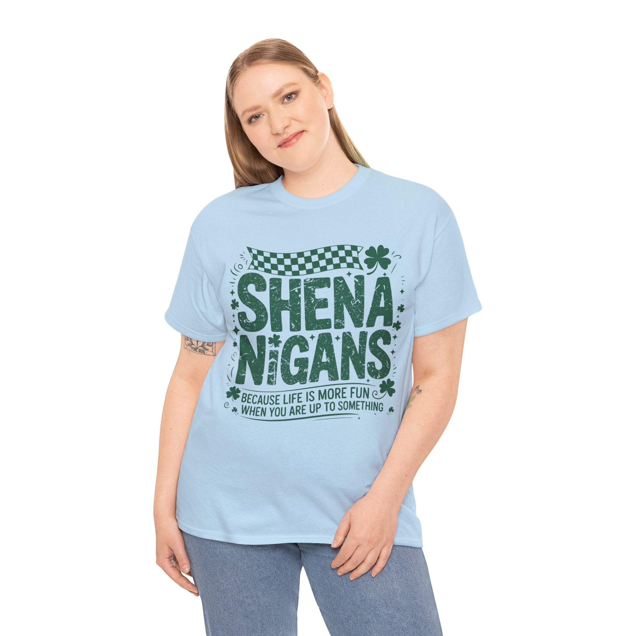 Shenanigans Clover Tee — Bright Green St. Patrick’s Day Shirt with Checkered Flag Unisex Cotton Tee