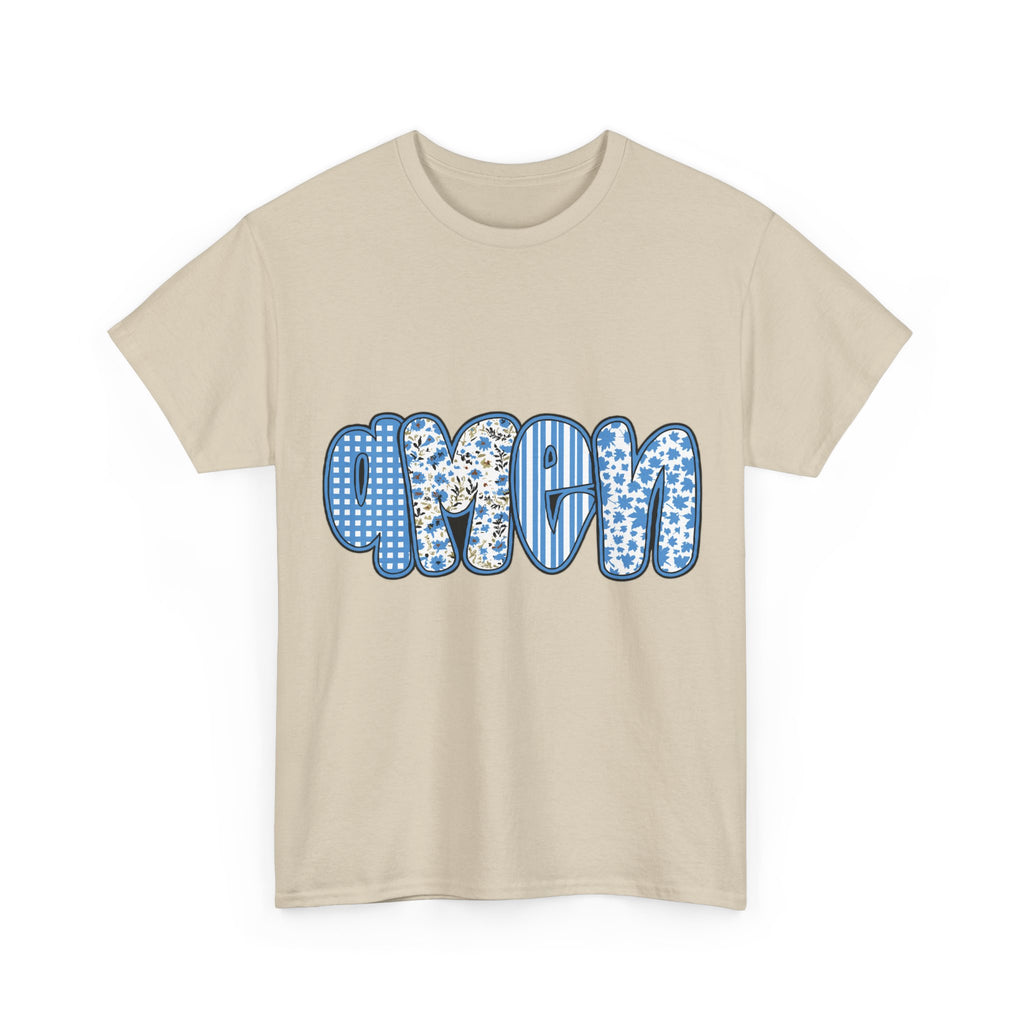 Amen Blue Floral Tee — Decorative Floral Lettering Christian Shirt Unisex Cotton Tee