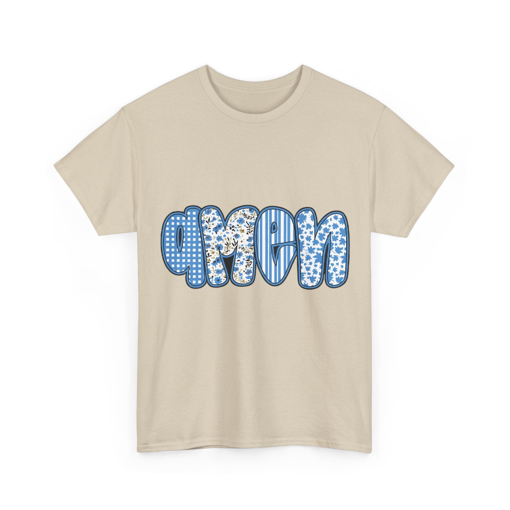 Amen Blue Floral Tee — Decorative Floral Lettering Christian Shirt Unisex Cotton Tee