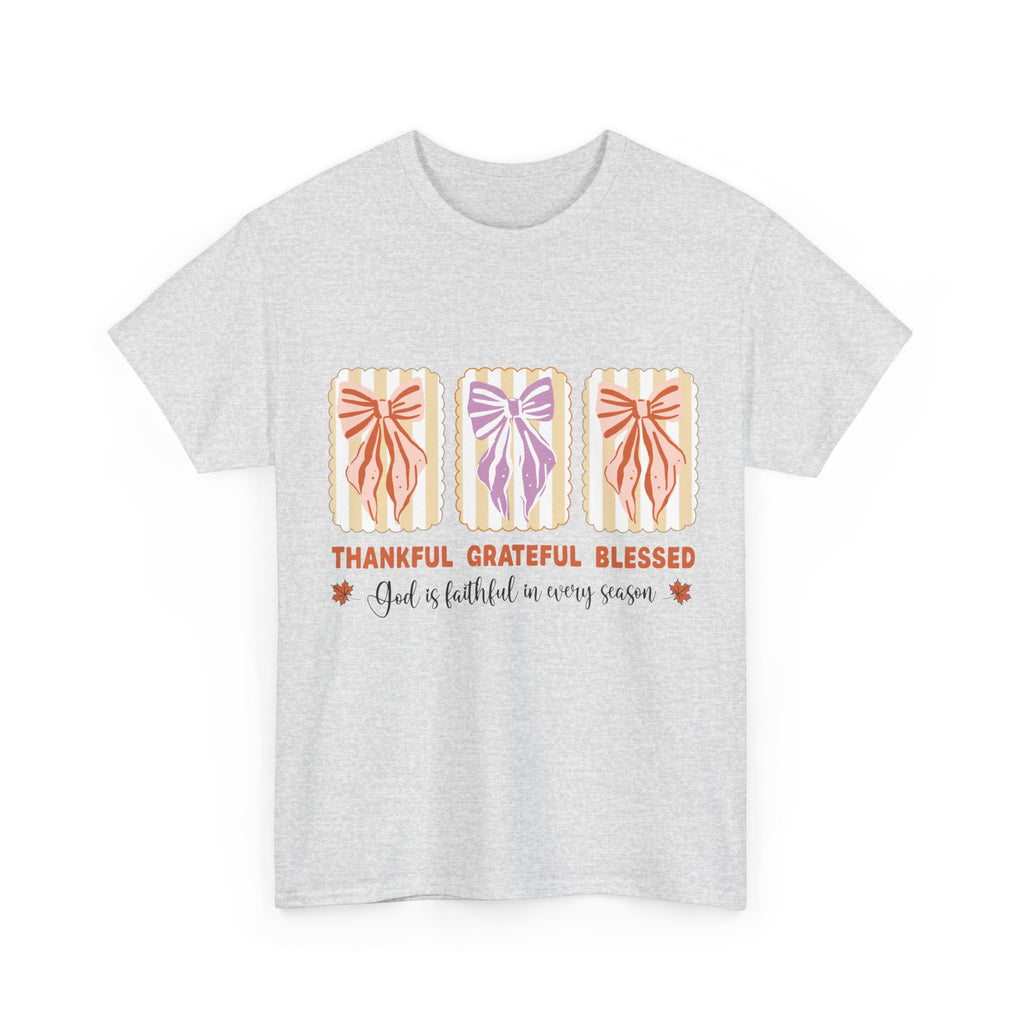 Thankful Grateful Blessed Fall Tee — God Is Faithful Pastel Bows..Unisex Cotton Tee