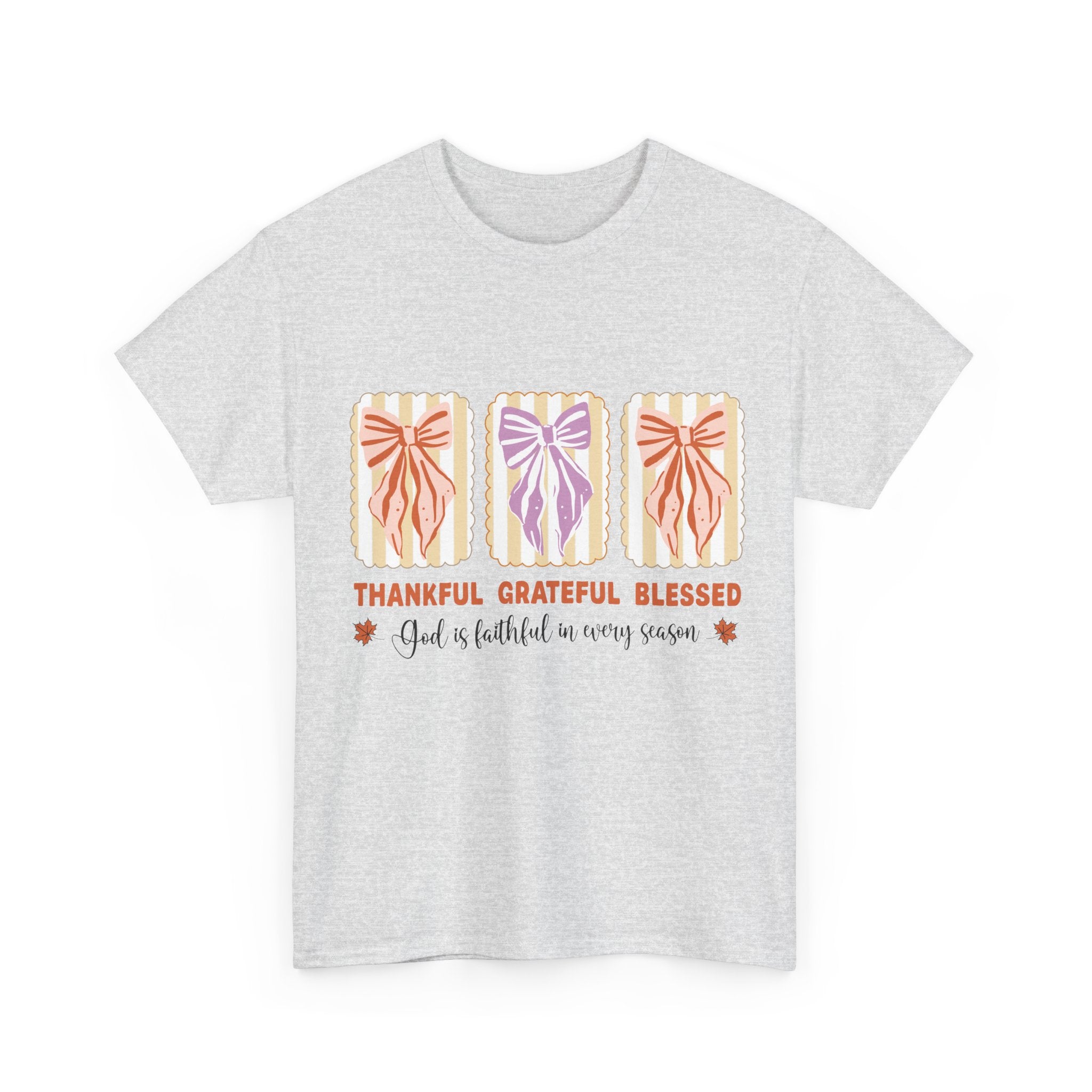 Thankful Grateful Blessed Fall Tee — God Is Faithful Pastel Bows..Unisex Cotton Tee