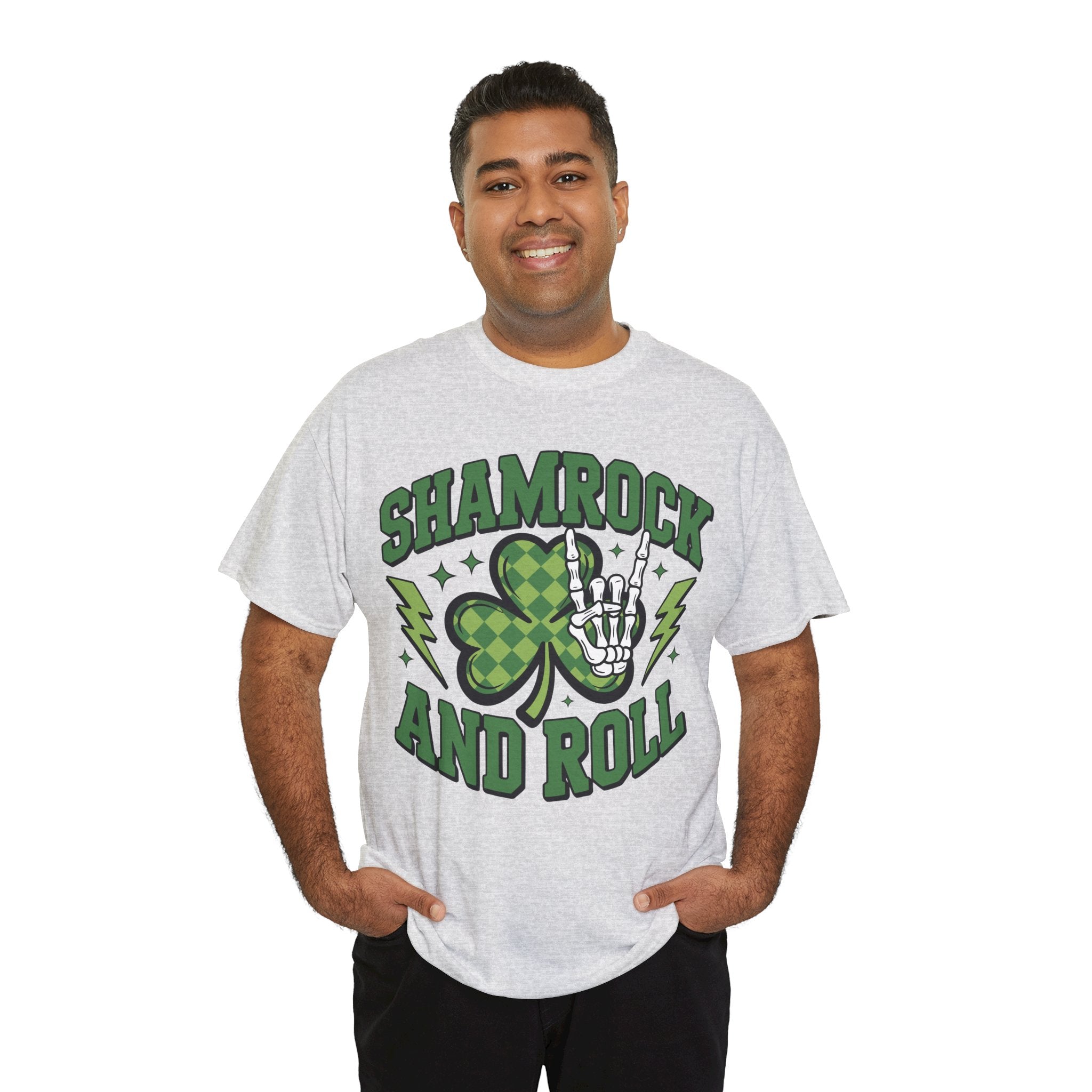 Shamrock and Roll Tee — Skeleton Hand & Lightning St. Patrick’s Rock Unisex Cotton Shirt