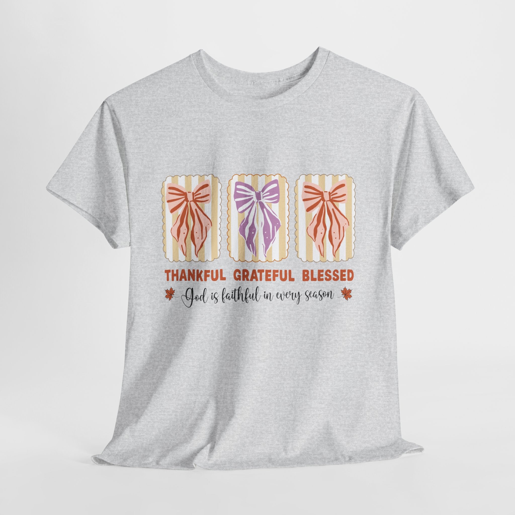 Thankful Grateful Blessed Fall Tee — God Is Faithful Pastel Bows..Unisex Cotton Tee