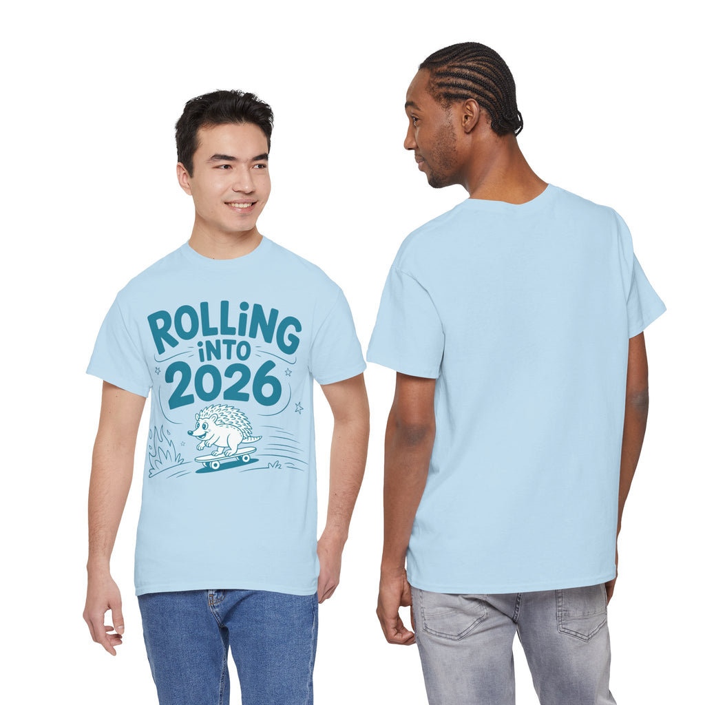Rolling Into 2026 Hedgehog Skateboard Unisex Cotton Tee