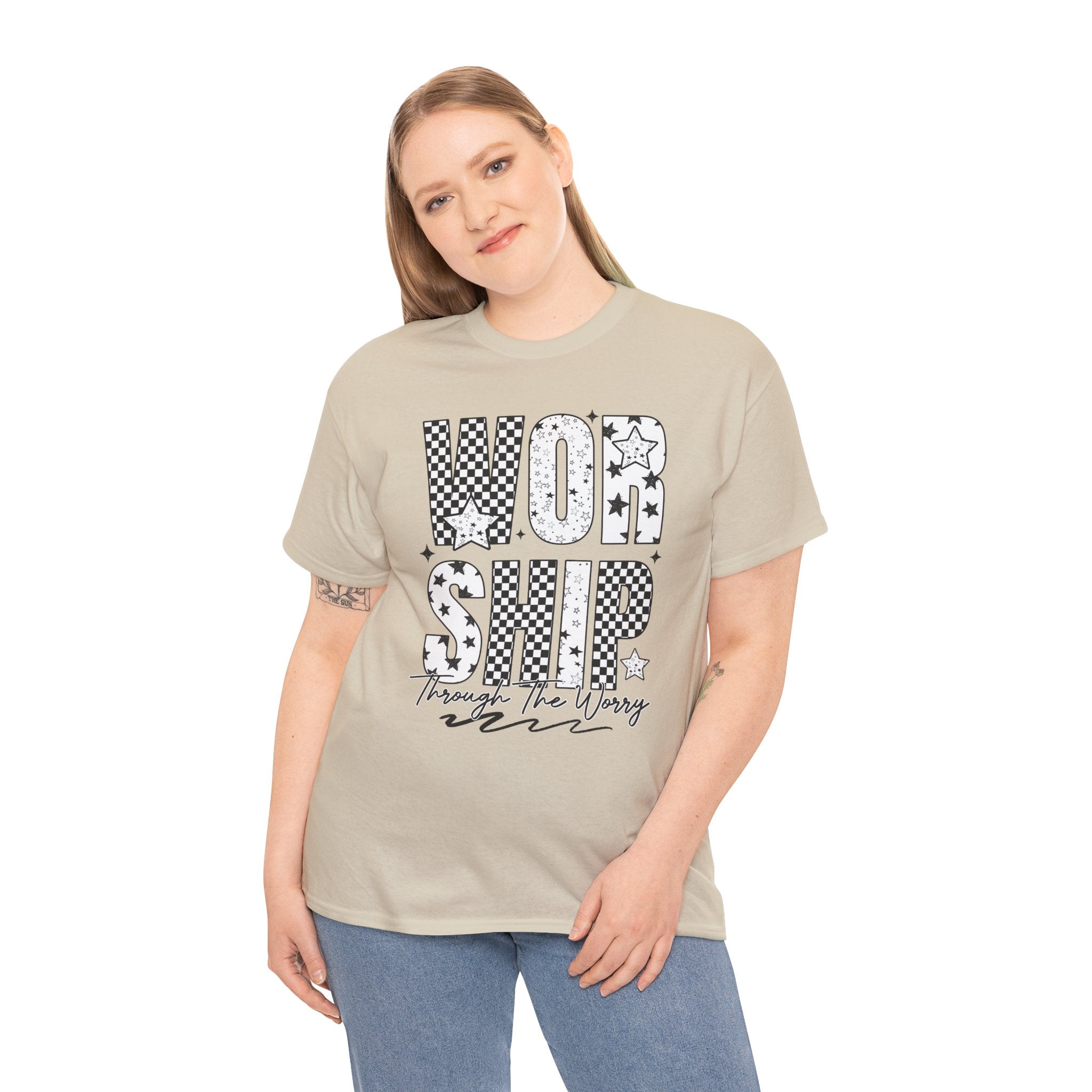 WORSHIP Through The Worry Checkerboard Unisex Cotton Tee