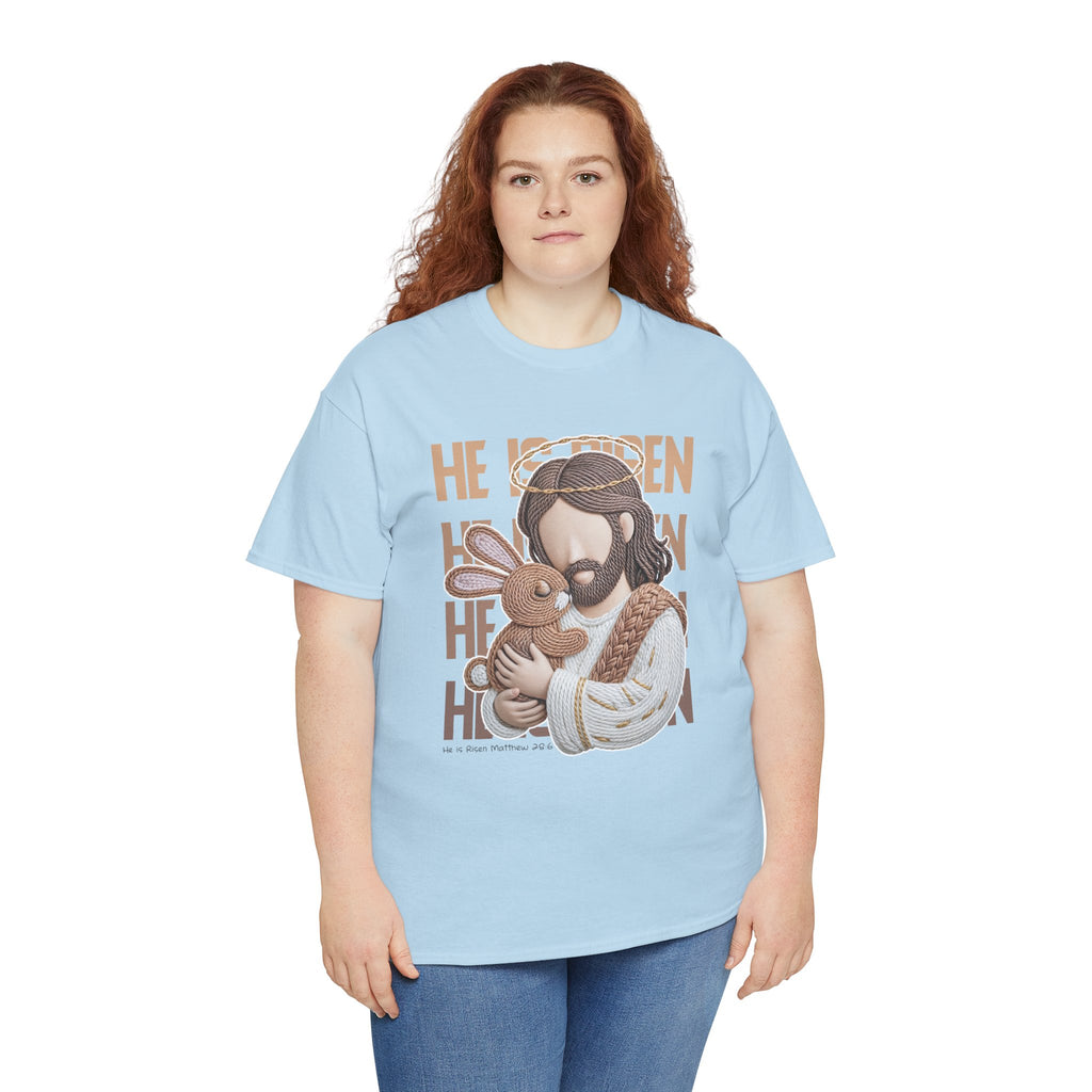 He Is Risen Matthew 28:6 Jesus With Lamb Unisex Cotton T-Shirt