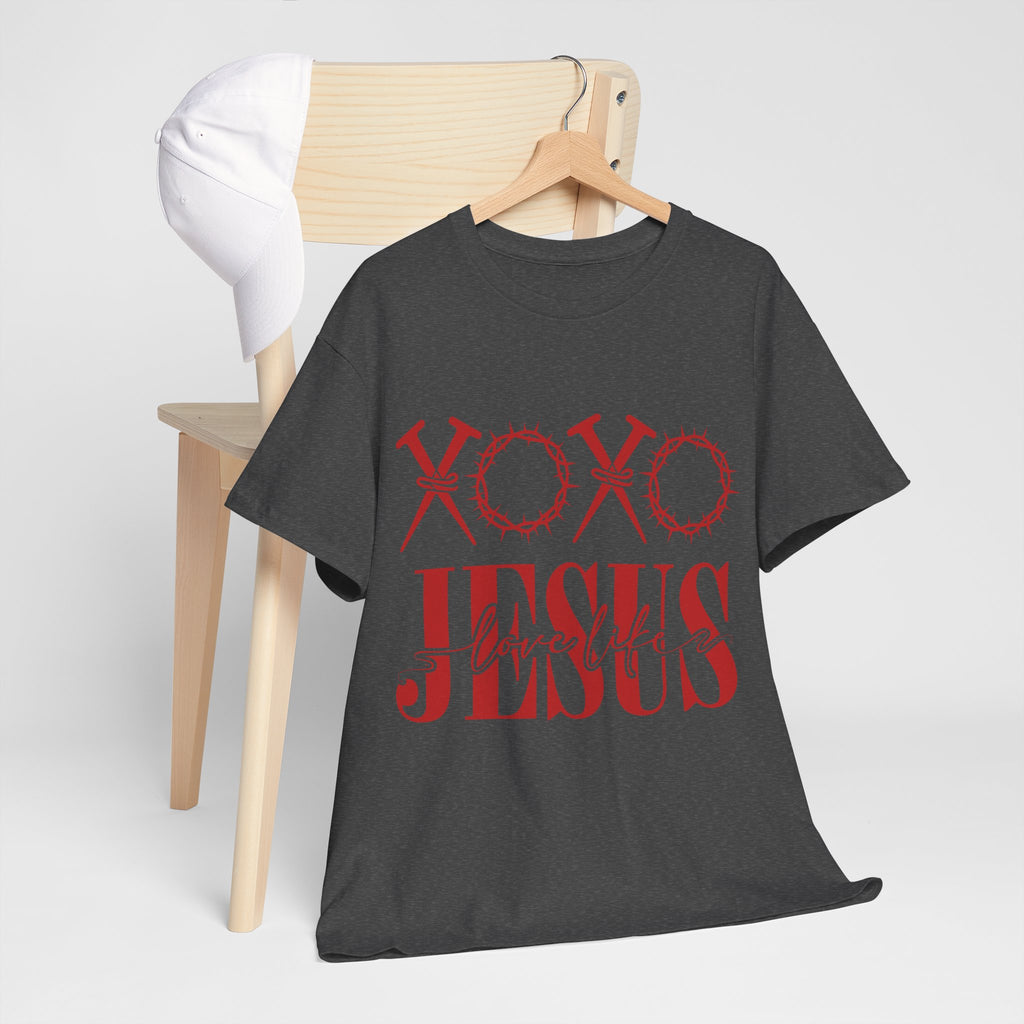Christian Valentine T-Shirt — "XOXO Jesus Love Life" Nails & Thorn Crown Design Unisex Cotton Tee