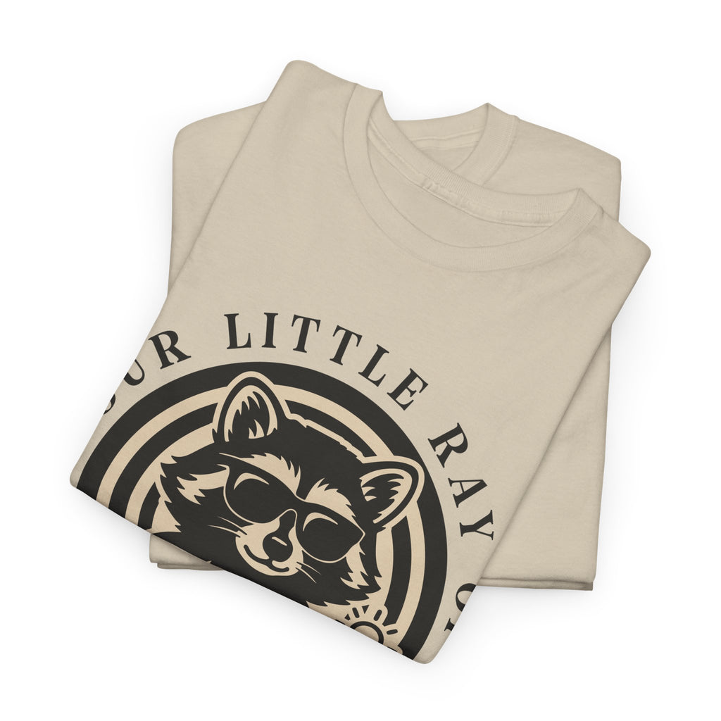 Cool Raccoon Sunglasses T-Shirt — Raccoon Holding Sun Graphic Unisex Cotton Tee