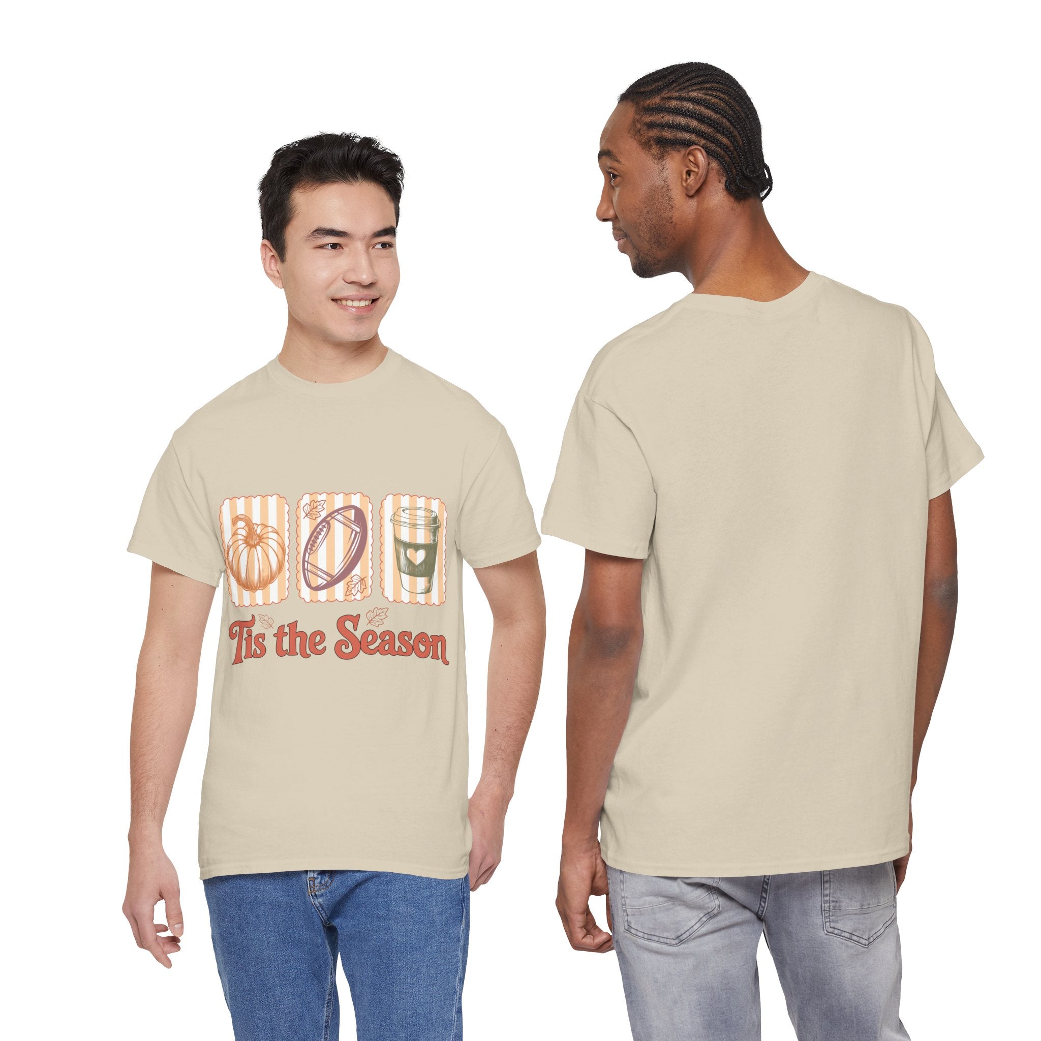 Tis the Season Pumpkin, Football & Coffee Fall Unisex Cotton T-Shirt