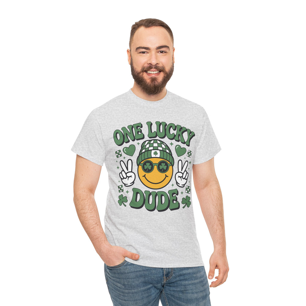 One Lucky Dude Shamrock Tee — St. Patrick's Day Smiley Unisex Cotton Tshirt