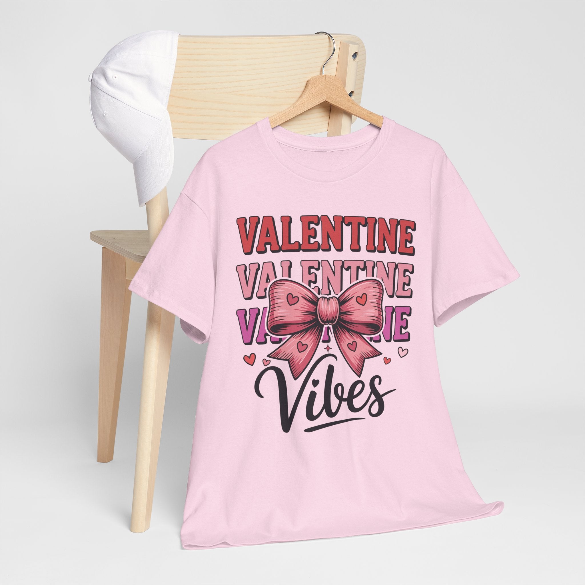 Valentine Vibes T-Shirt — Pink Bow Heart Graphic Unisex Cotton Tee