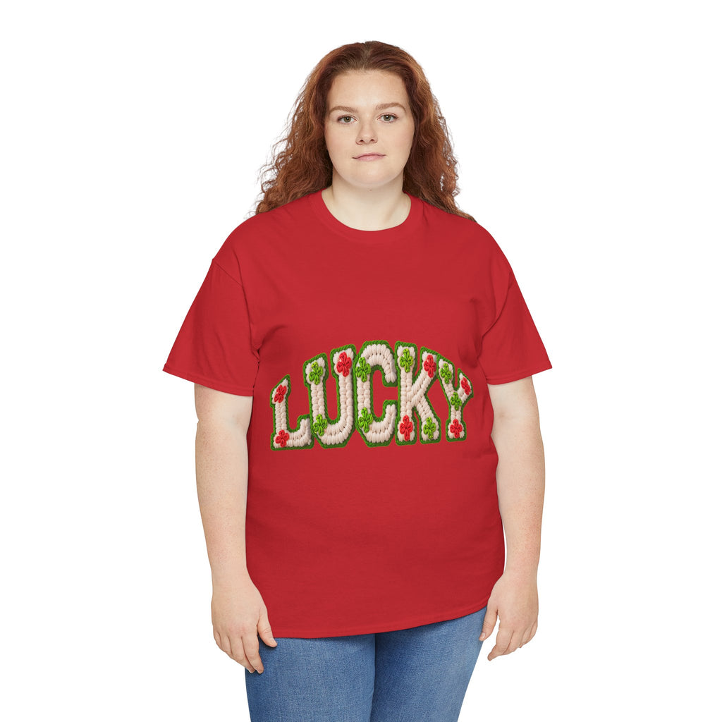 Lucky Crochet Clover T-Shirt — Faux-Yarn Embroidered St. Patrick’s Unisex Cotton Tee