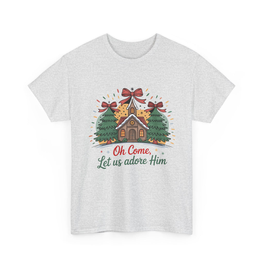 Oh Come Let Us Adore Him Christmas Tee — Church & Trees Holiday Unisex Cotton Tshirt