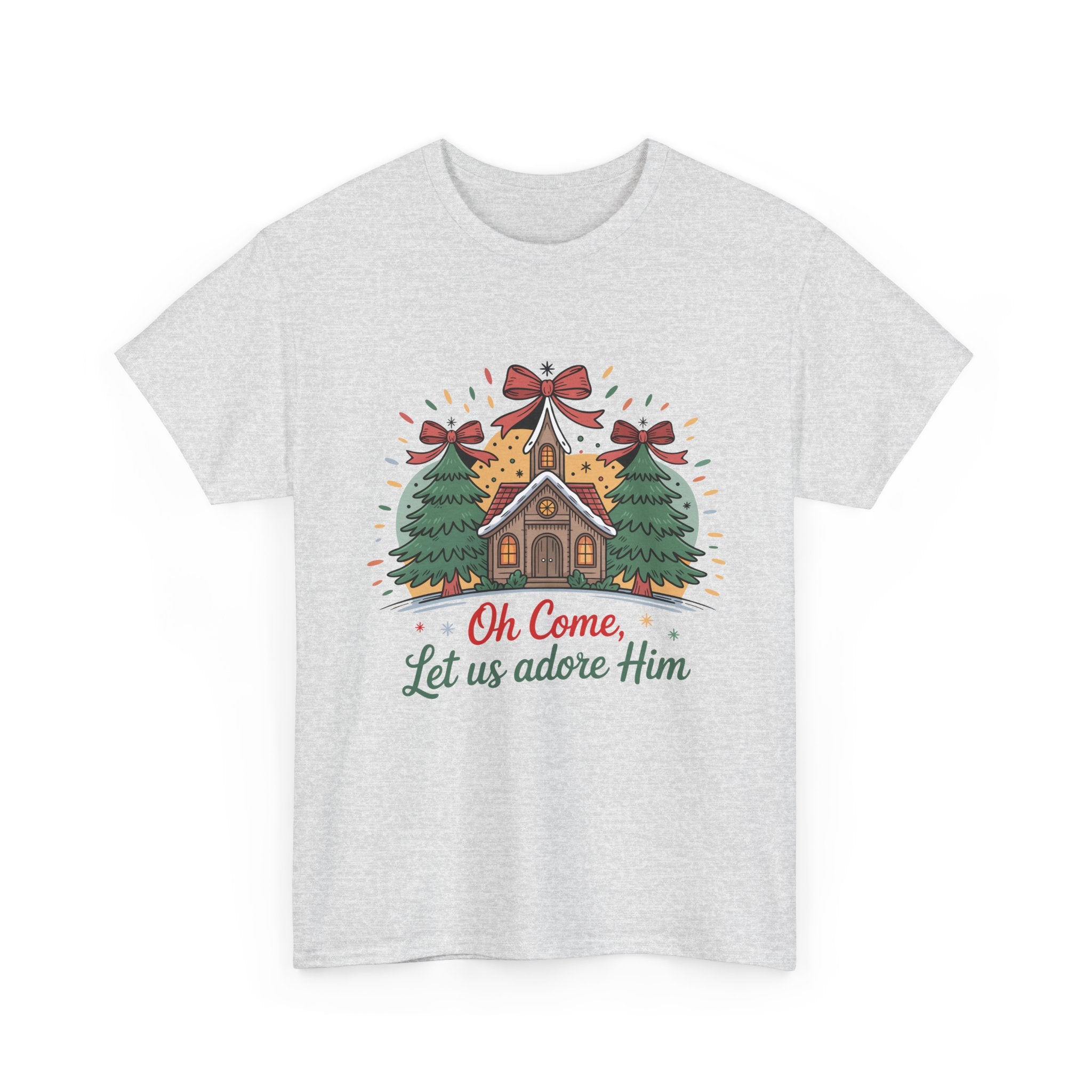 Oh Come Let Us Adore Him Christmas Tee — Church & Trees Holiday Unisex Cotton Tshirt
