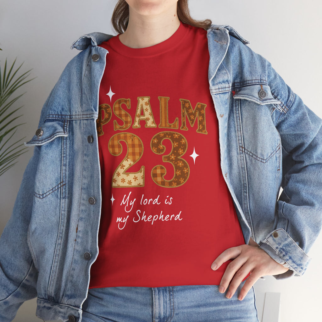 Psalm 23 Floral Tee — “My Lord Is My Shepherd” Stitched-Text Unisex Cotton Tee