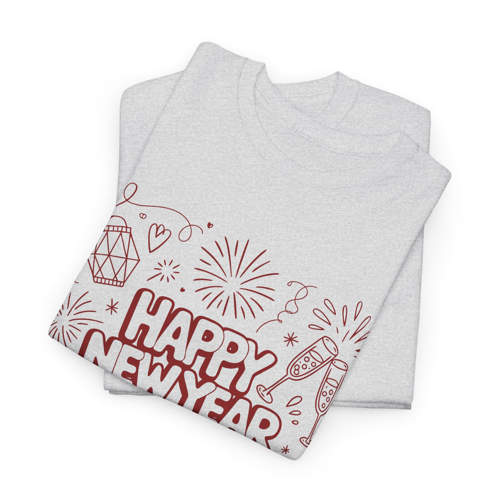 Happy New Year 2026 Doodle T-Shirt — Pink Party Icons & Champagne Unisex Cotton Tee