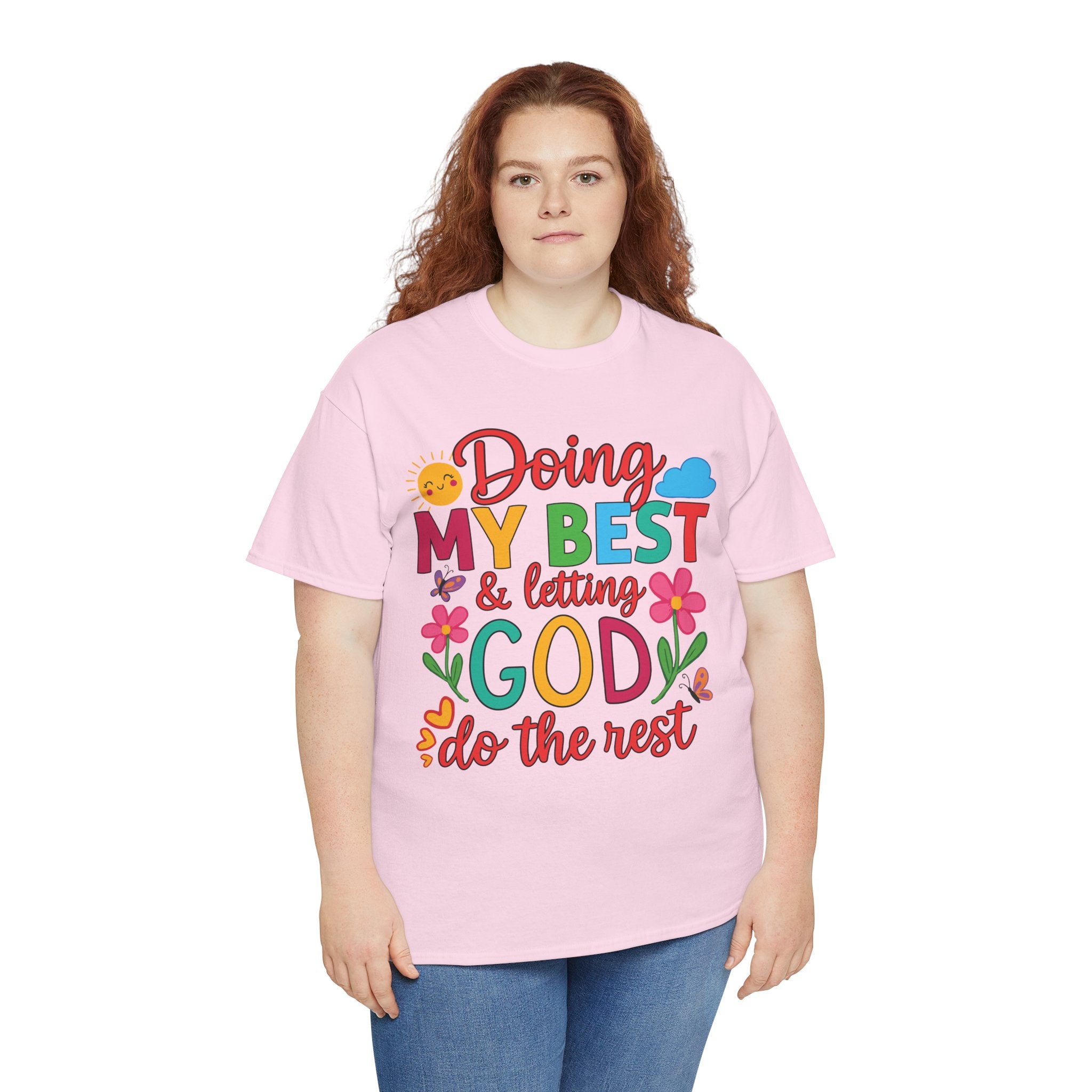 Doing My Best & Letting God Do The Rest T-Shirt — Floral Sun & Butterflies Inspirational Unisex Cotton Tee