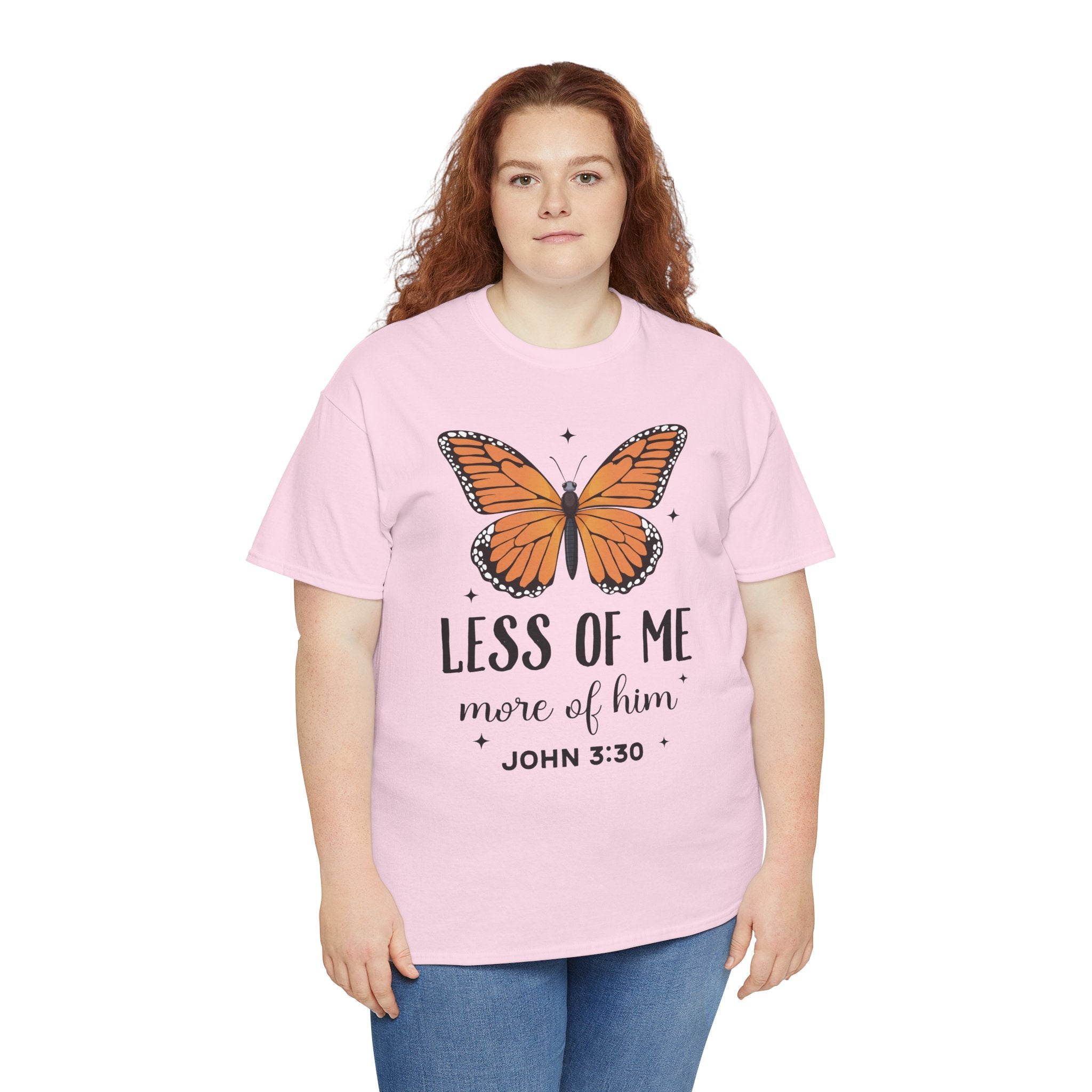 Monarch Butterfly Tee — "Less of Me, More of Him" Christian Unisex cotton T‑Shirt