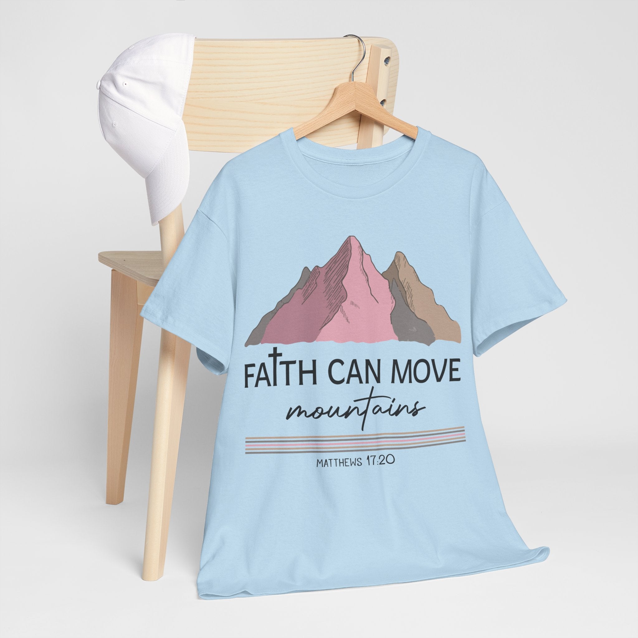 Faith Can Move Mountains Mountain Tee — Pastel Inspirational Christian Unisex Cotton T-Shirt