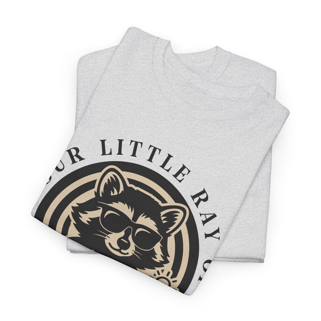 Cool Raccoon Sunglasses T-Shirt — Raccoon Holding Sun Graphic Unisex Cotton Tee