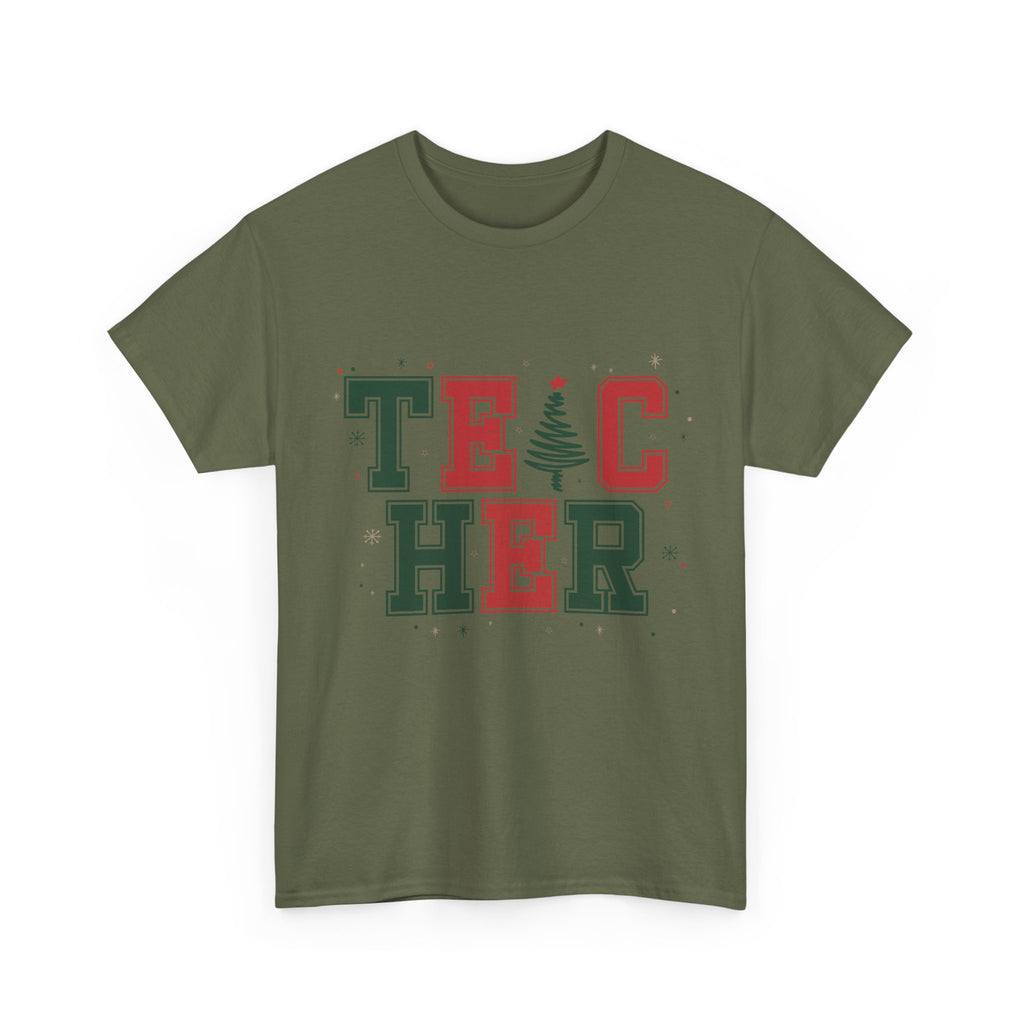 Teacher Christmas Varsity T-Shirt — Red & Green Holiday Unisex Cotton Tee